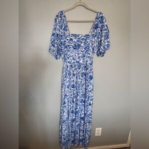 ARULA Blue and White Floral Maxi Dress